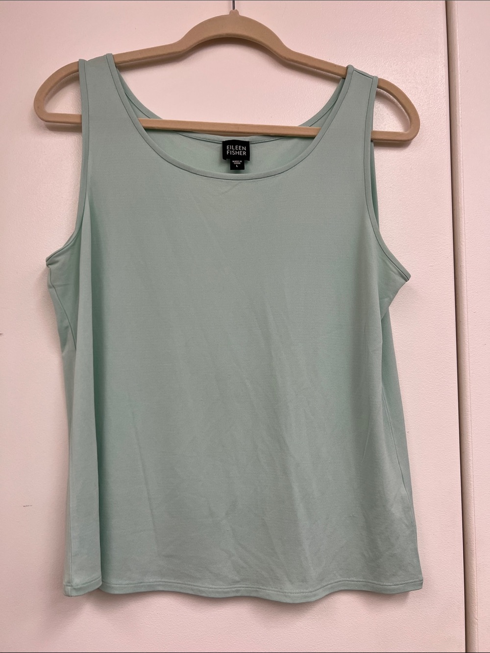 Eileen Fisher Mint Green Sea foam Pastel Scoop Neck Tank Top 100% Silk Large